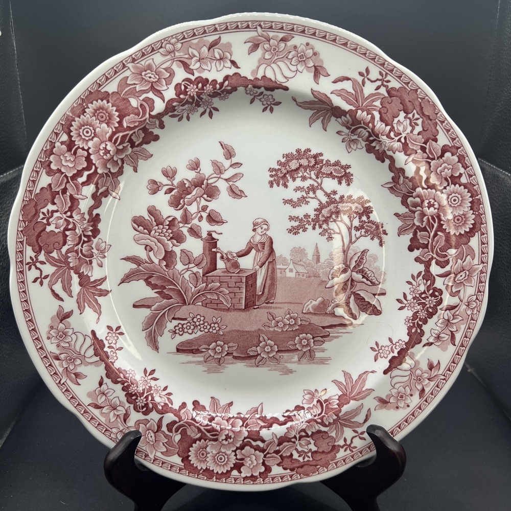Spode Archive Collection Girl at Well Cranberry Red Georgian Plate 10.5 c1822